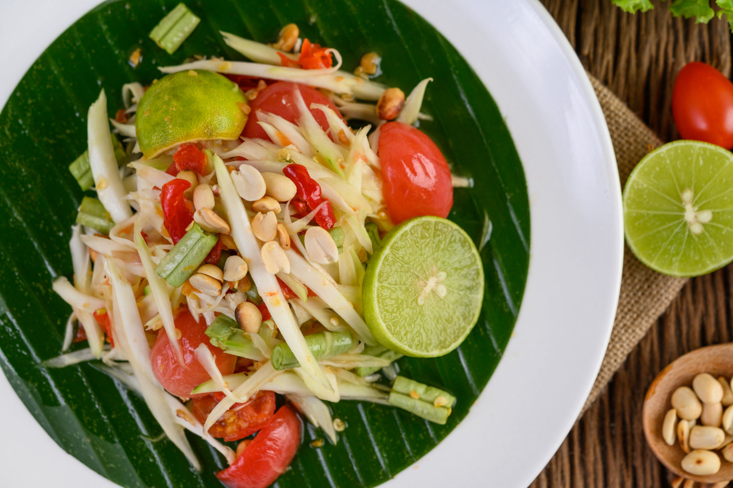 Papaya Salad on banana leaf