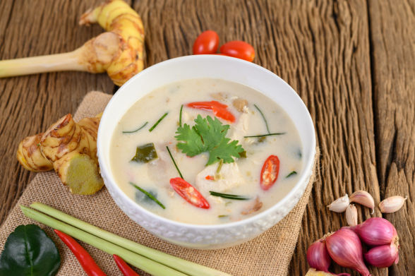 Tom Kha coconut soup served at Bowl Thai by The Beach